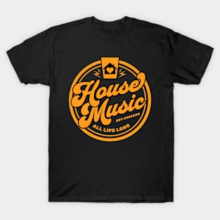 HOUSE MUSIC  - Circle Heart House Logo (Orange) T-Shirt